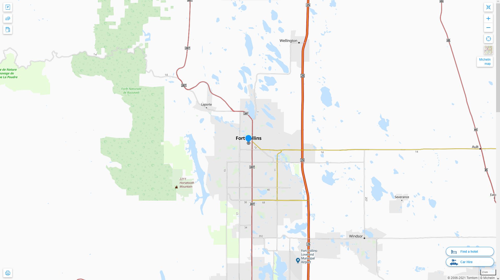 Fort Collins Colorado Highway and Road Map